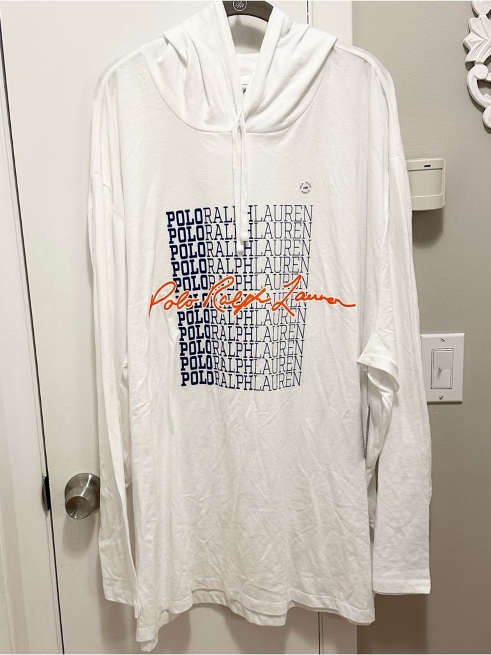 POLO RALPH LAUREN Hoodie Logo Allover Long Sleeve Shirt 4XB Mens NEW NWT White